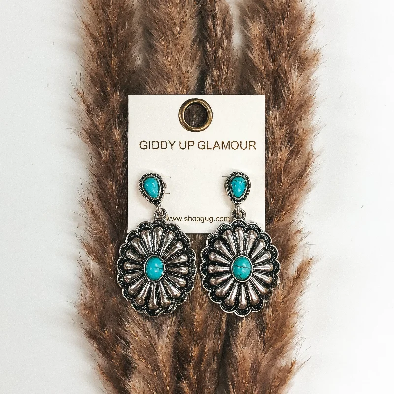 Hoop earrings with polished silver finish for a shiny, modern appeal-Western Concho Stone Earrings in Turquoise