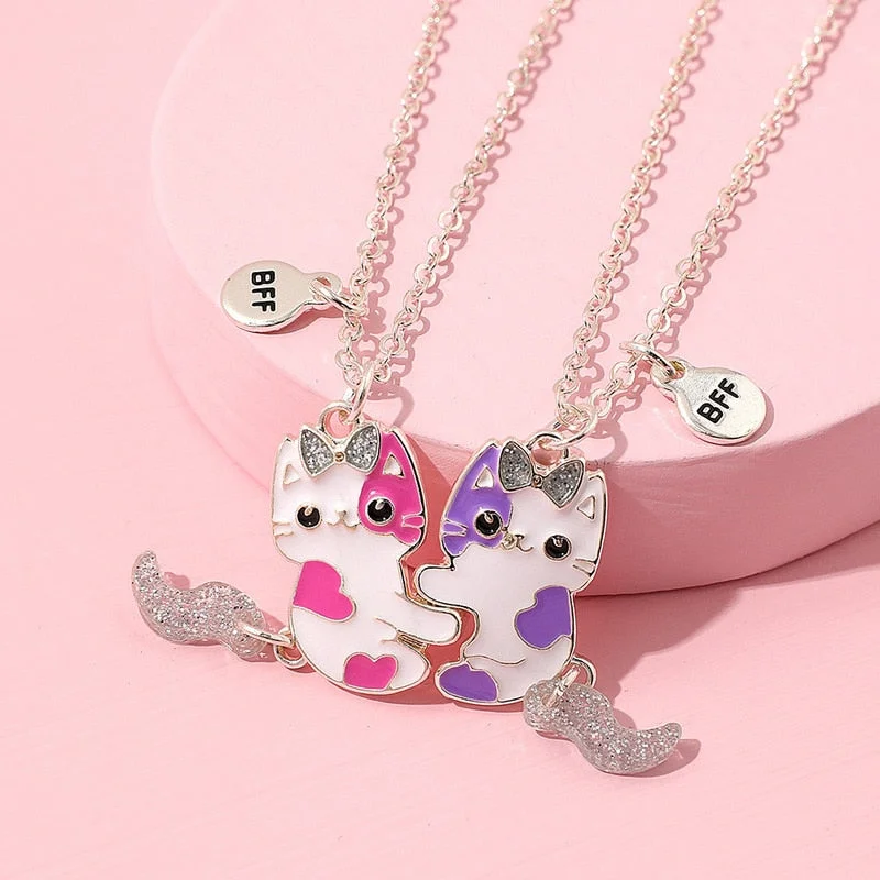 Best necklaces and pendants with opal and gold for a vibrant, luxurious contrast-2PCS/Set Cartoon Cat Shape Pendant Chain Best Friends Necklace BFF