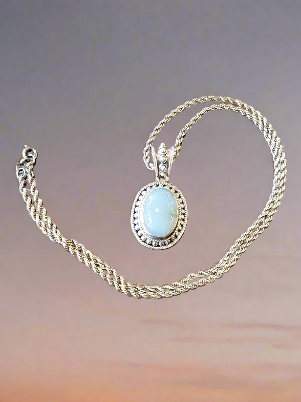 Unique necklaces and pendants with gemstones for a colorful and vibrant statement-.925 Rope necklace with Light Blue Stone Pendant