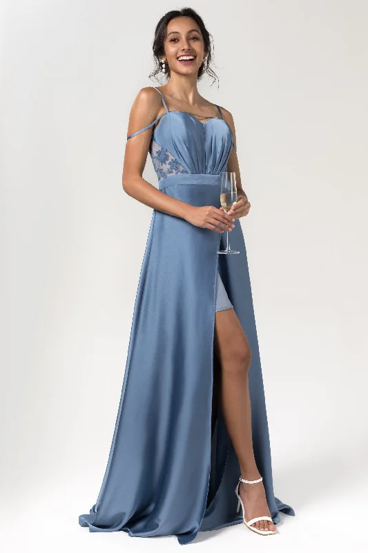 Unique necklaces and pendants with artistic shapes for a creative, one-of-a-kind design-A-Line Floor Length Luxe Satin Bridesmaid Dress Formal Dresses CB0588