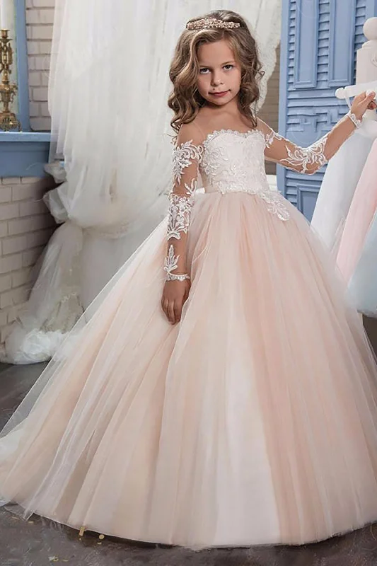 Unique necklaces and pendants with custom birthstone arrangements for personalization-A-Line Floor Length Tulle Lace Flower Girl Dress CF0303