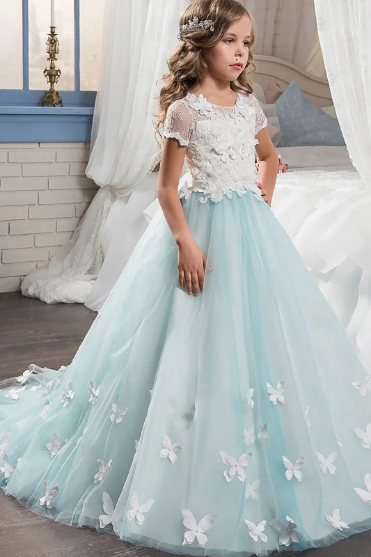 Necklaces and pendants with engraved messages for a deeply personal, sentimental gift-A-Line Floor Length Tulle Lace Flower Girl Dress CF0314