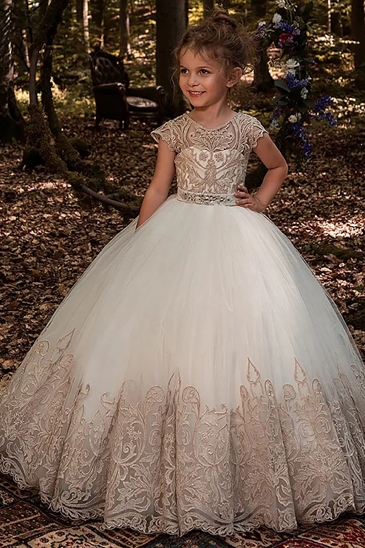 Beautiful necklaces and pendants with geometric shapes for a modern, artistic design-A-Line Floor Length Tulle Lace Flower Girl Dress CF0318