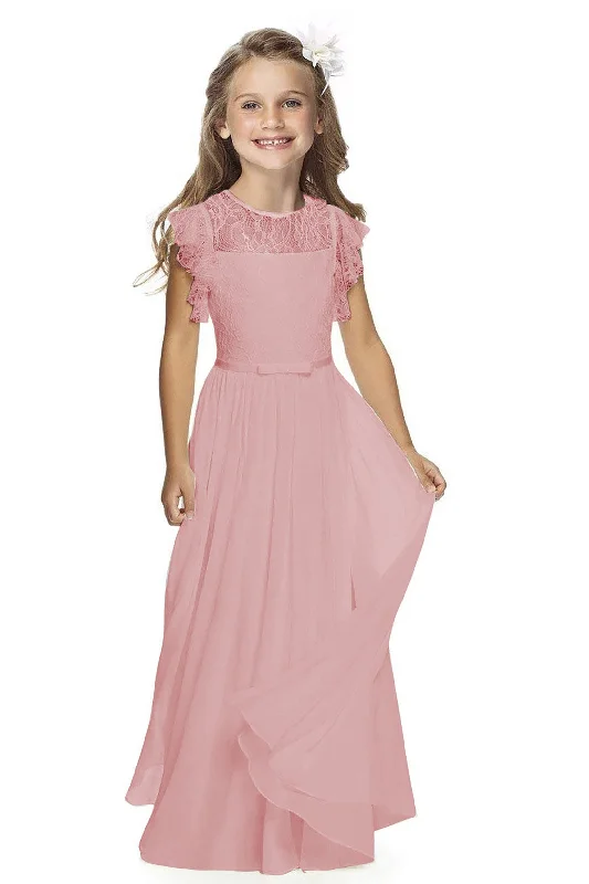 Necklaces and pendants with crescent moon designs for a celestial and mystical feel-A-Line Floor Length Tulle Lace Flower Girl Dress CF0323