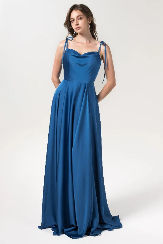 Necklaces and pendants with celestial starburst designs for a radiant look-A-Line Sweep-Brush Train Luxe Satin Bridesmaid Dress Formal Dresses CB0620