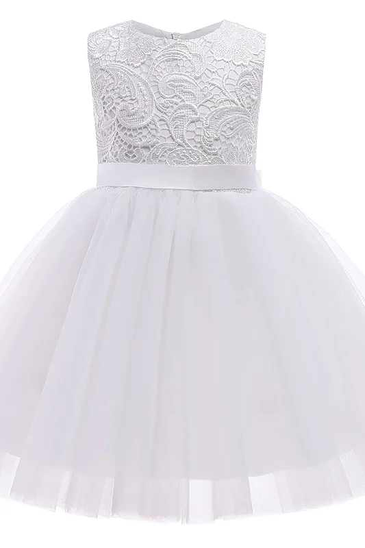 Trendy necklaces and pendants with geometric shapes for a modern aesthetic-A-Line Tea Length Tulle Lace Flower Girl Dress CF0312