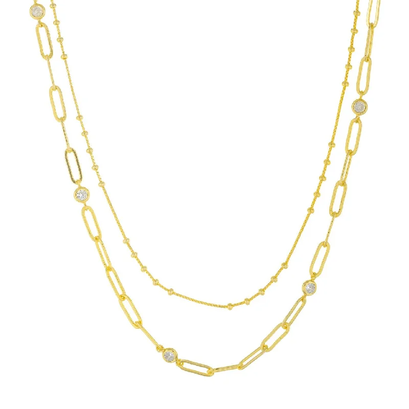 Stunning necklaces and pendants with sapphire gemstones for a luxurious blue hue-Accessoriz It Necklace Brass Gold Plated 2 Row Chain