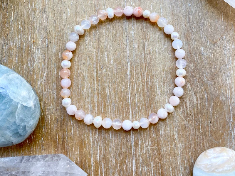 Best necklaces and pendants with heart-shaped designs for a romantic look-Flower Agate & Mother of Pearl Anklet || Reiki Infused