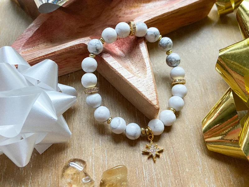 Best necklaces and pendants with opal and gold for a vibrant, luxurious contrast-Holiday Collection || Howlite & Gold Star || Reiki Infused