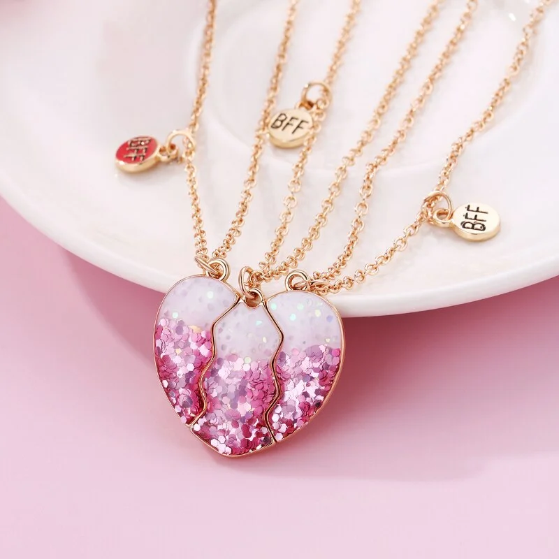 Best necklaces and pendants with matching earrings for a coordinated, elegant look-3Pcs/set Cute Sequin Heart Broken Pendant Necklace for