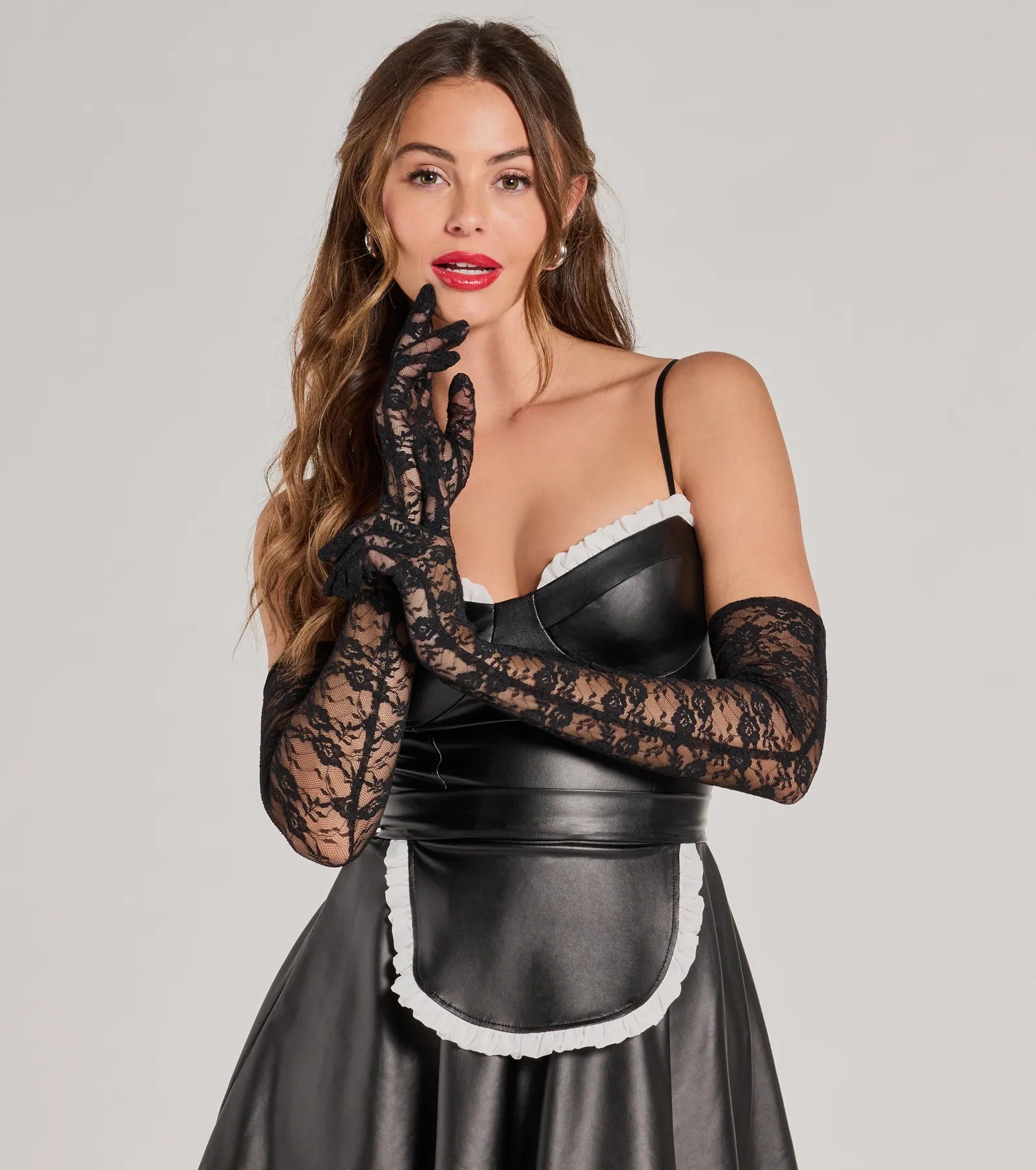 Necklaces and pendants with engraved messages for a deeply personal, sentimental gift-Maid To Flirt Long Sheer Lace Gloves