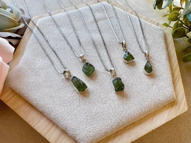 Necklaces and pendants with matching rings for a coordinated set of jewelry-Moldavite Sterling Silver Necklace