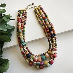 Beautiful necklaces and pendants with layered chains for a fashionable, chic look-World Finds Kantha Necklace