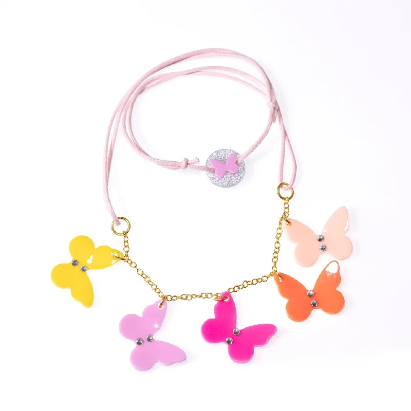 Best necklaces and pendants with zodiac signs for a celestial, astrology-inspired vibe-Pink Shades Multi Butterfly Necklace