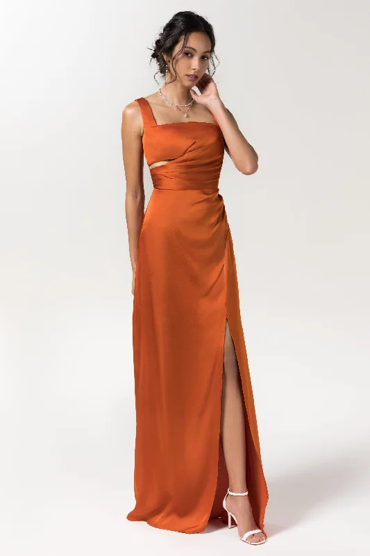 Layered necklaces and pendants for a trendy and fashionable stacked look-Sheath Floor Length Luxe Satin Bridesmaid Dress Formal Dresses CB0590