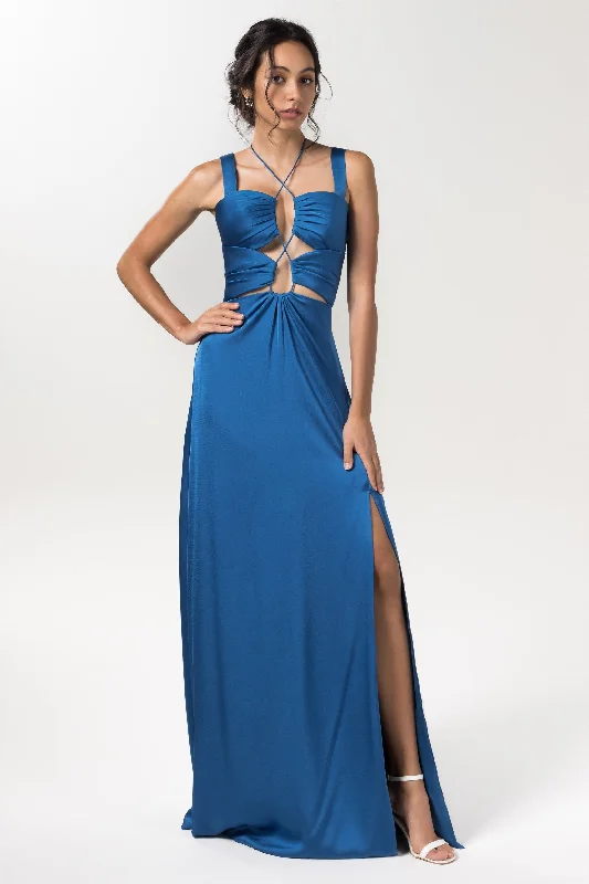 Necklaces and pendants with lotus flower designs for a spiritual, peaceful vibe-Sheath Floor Length Luxe Satin Bridesmaid Dress Formal Dresses CB0593