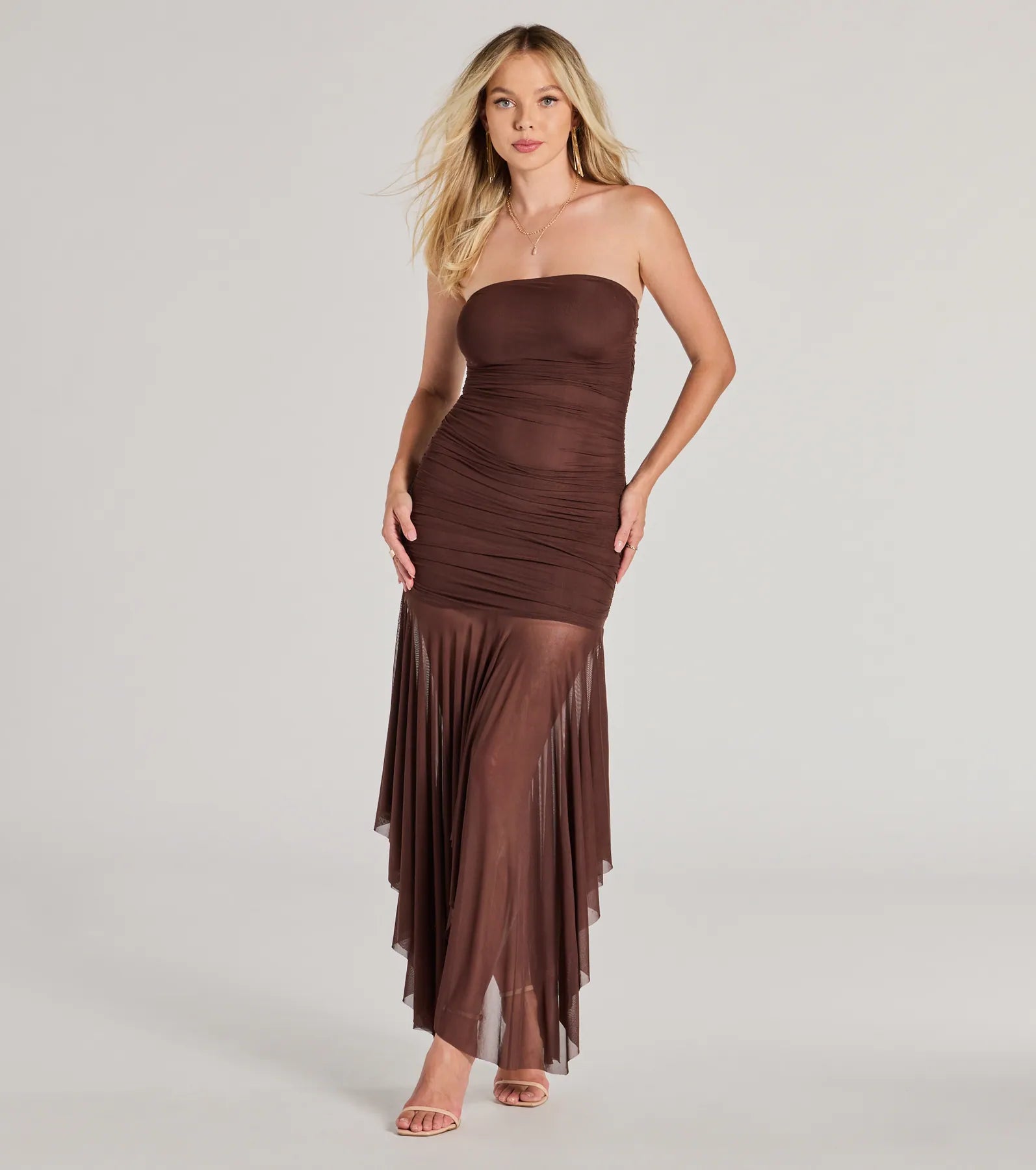 Simple necklaces and pendants with bar pendants for a sleek modern design-Sheer Perfection Ruched Maxi Mesh Tube Dress