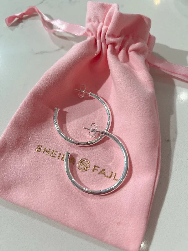 Stunning necklaces and pendants with amethyst gemstones for a calming effect-Shiny Silver Petite Everybody's Favorite Hoops by Sheila Fajl