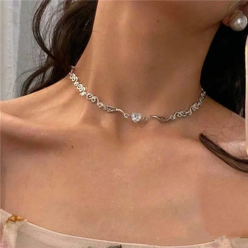 Stunning necklaces and pendants with ruby and diamond combinations for a luxurious effect-Silver Color Irregualr Choker Necklace For Women Love Heart Crystal