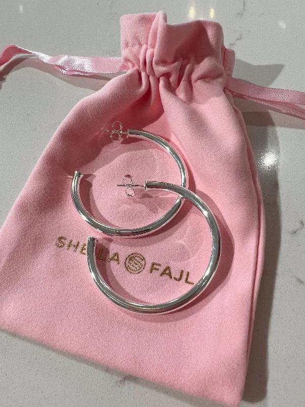 Best necklaces and pendants with matching earrings for a coordinated, elegant look-Small Silver Shiny Everybody's Favorite Hoops by Sheila Fajl