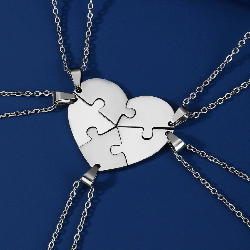 Necklaces and pendants with custom designs for a completely unique jewelry piece-Teamer Combination Heart Puzzles Pendant Necklace For Women Girls