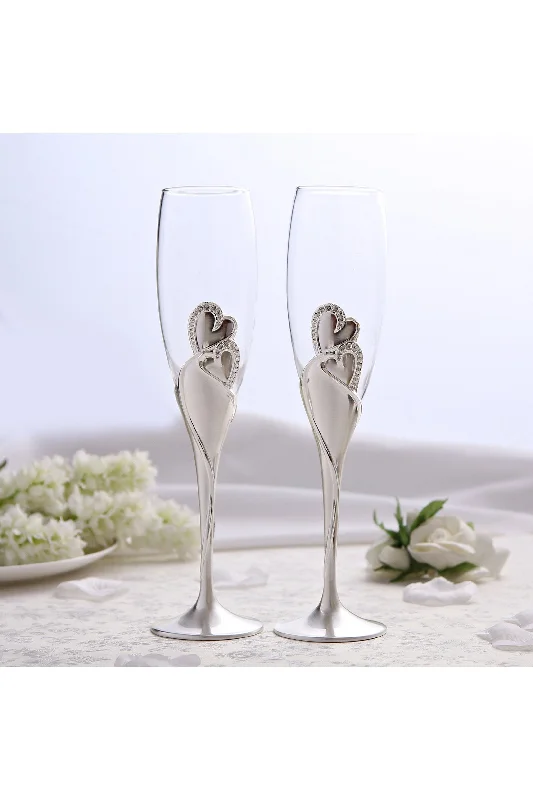 Necklaces and pendants with star-shaped designs for a whimsical, celestial touch-Twin Heart Wedding Toasting Flutes Set for The Couple CGF0285 (Set of 1 pcs)